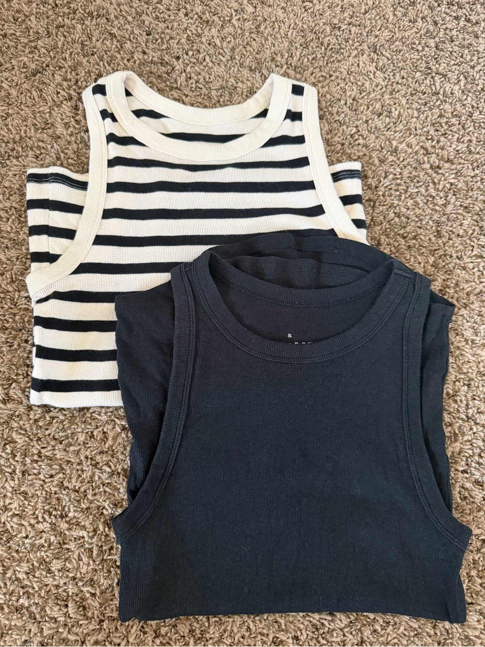 a new day Black Tank and Black & Cream Striped Crop Muscle Tees